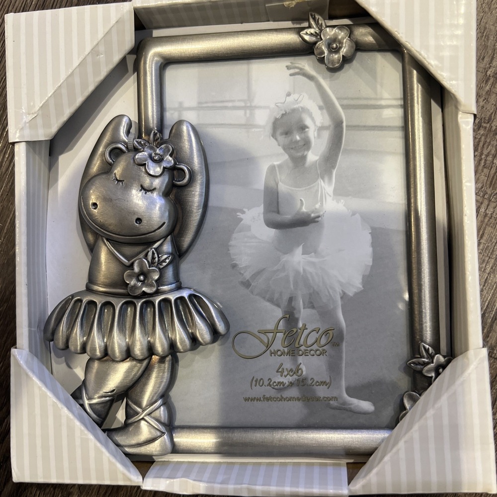 New Fetco Silvertone Metal 6X6.5" Dancing Hippo FRAME Holds 4X6" Photo